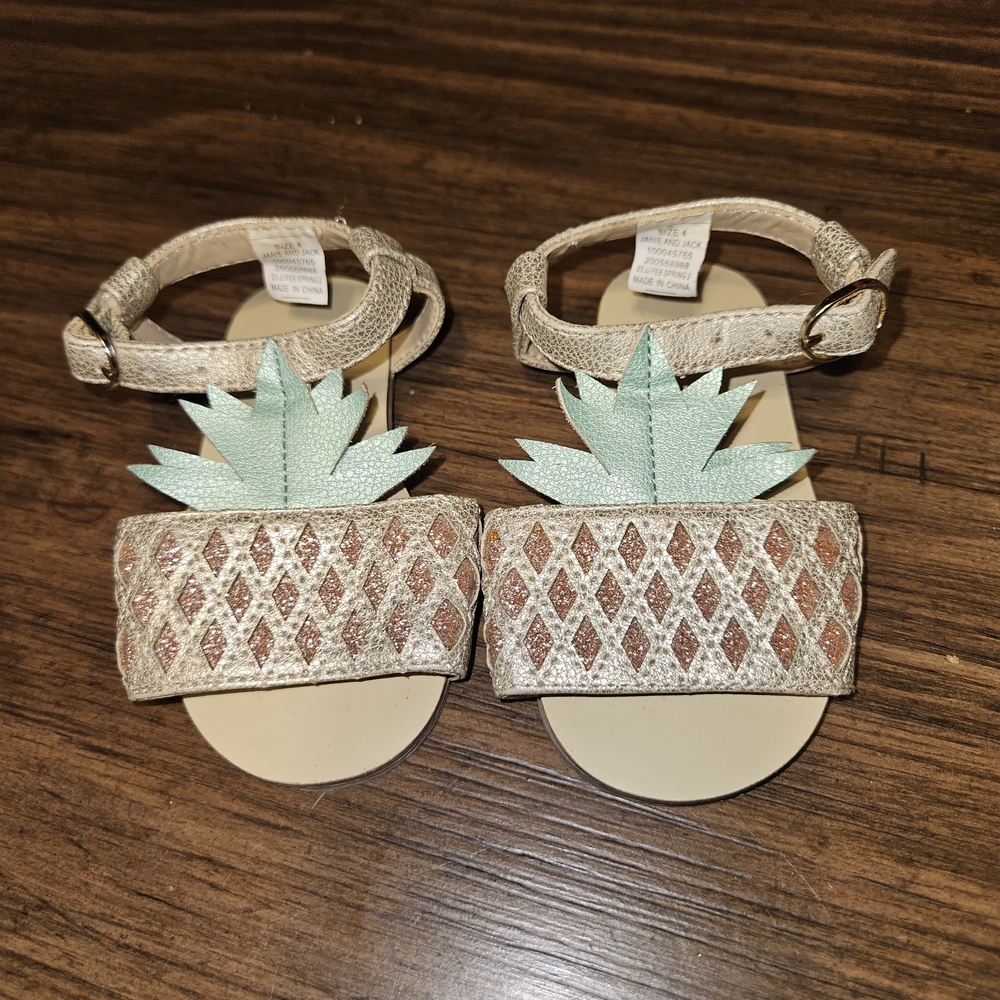 Janie and Jack Pineapple Sandals - Cream and Mint Infant Size 4